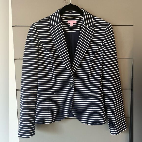 Lilly Pulitzer Leighton Blazer Size S Striped Blazer Knit Stretch Navy/White - Picture 1 of 7